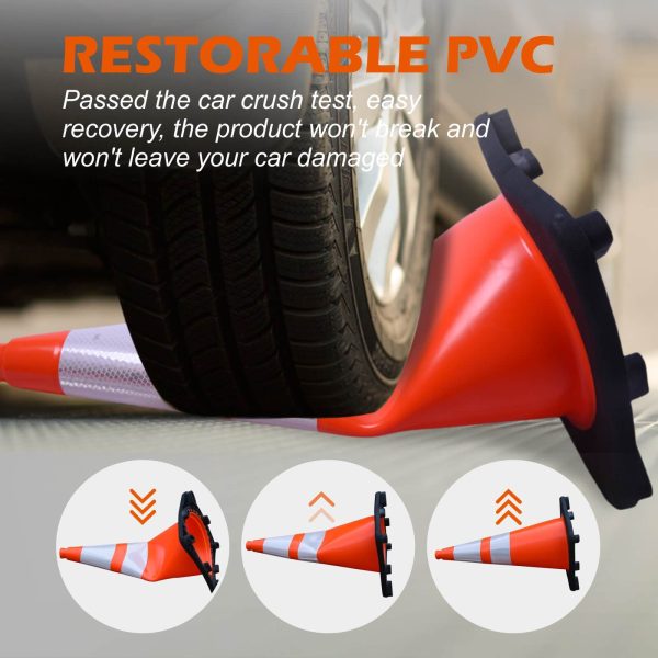 RESTORABLE PVC ANTI-Crushing MATERIAL :High flexible industrial PVC material, when a vehicle accidentally runs over a traffic cone, it will quickly rebound and return to its original shape.