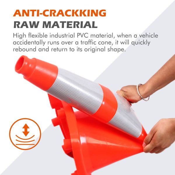 ANTI-CRACKKING RAW MATERIAL: High flexible industrial PVC material, when a vehicle accidentally runs over a traffic cone, it will quickly rebound and return to its original shape.