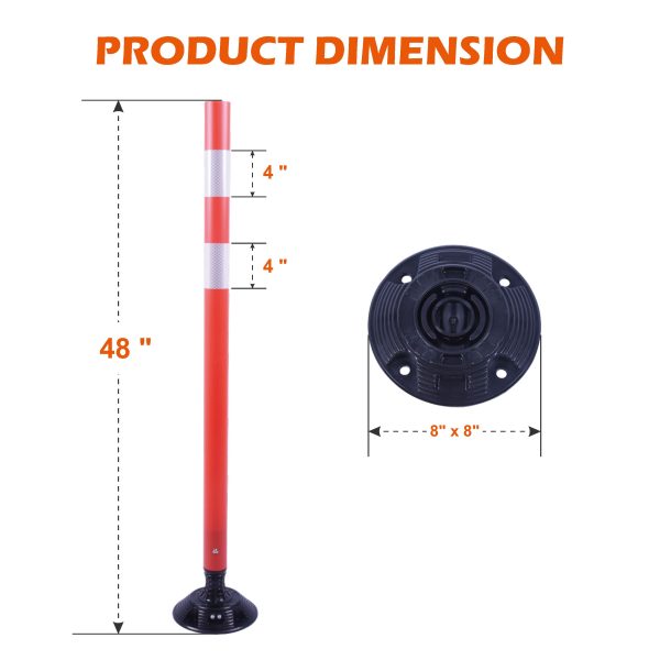 48Inch Flexible Surface Mount Delineator Post Product Dimensions.