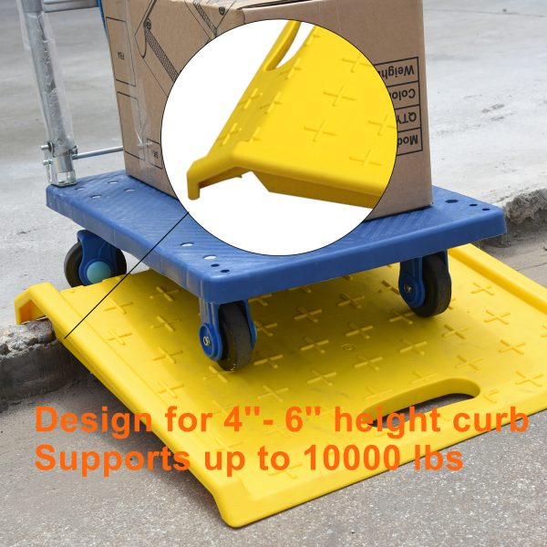 Designed for 4" - 6" high curbs, side rails help prevent objects from sliding off the edge, reducing the risk of losing balance. Supports up to 10,000 lbs;